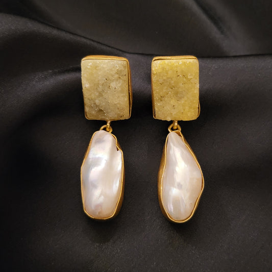 Baroque Pearl with Natural stone Dangle Earrings