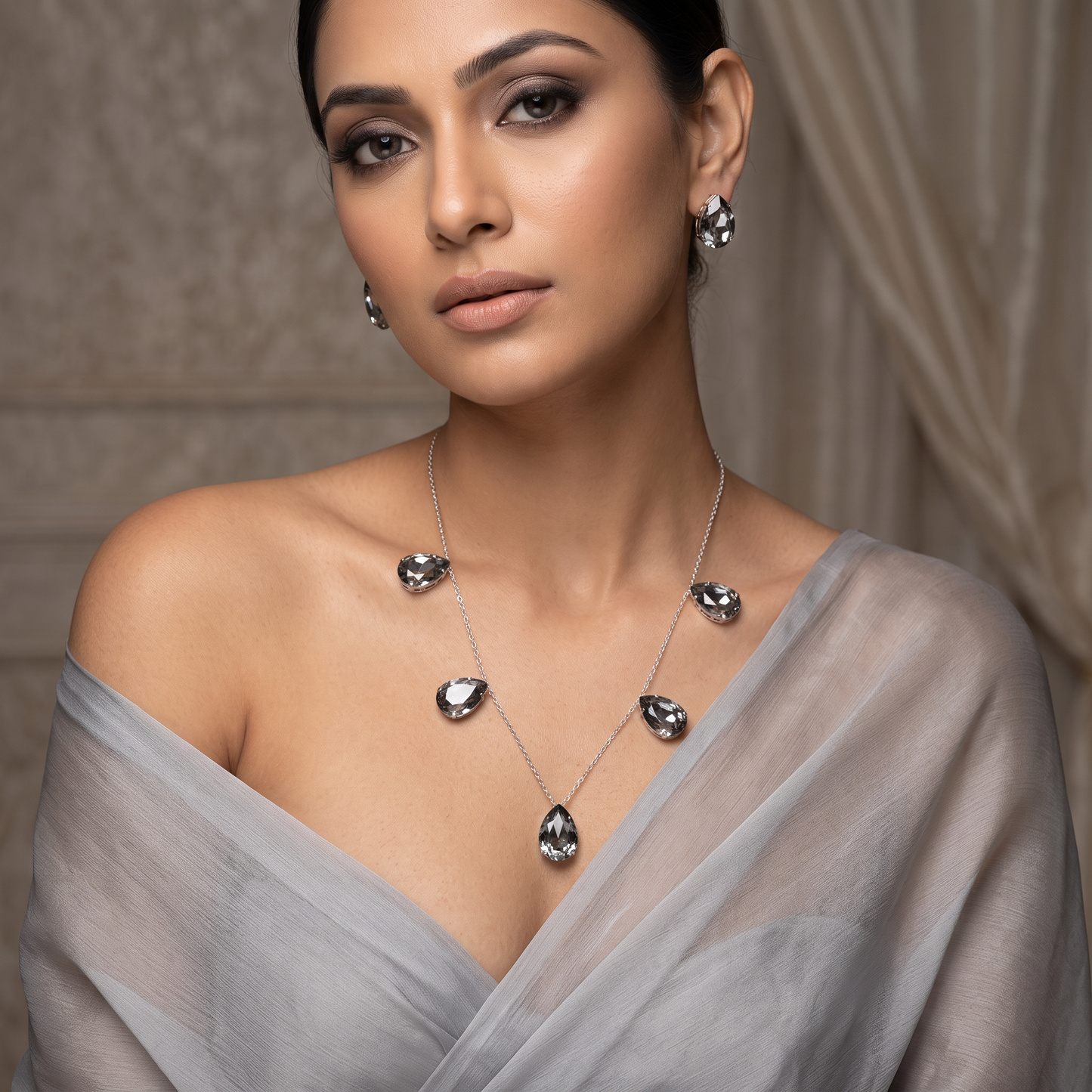 Mildred Crystal Tear Drop Necklace Set