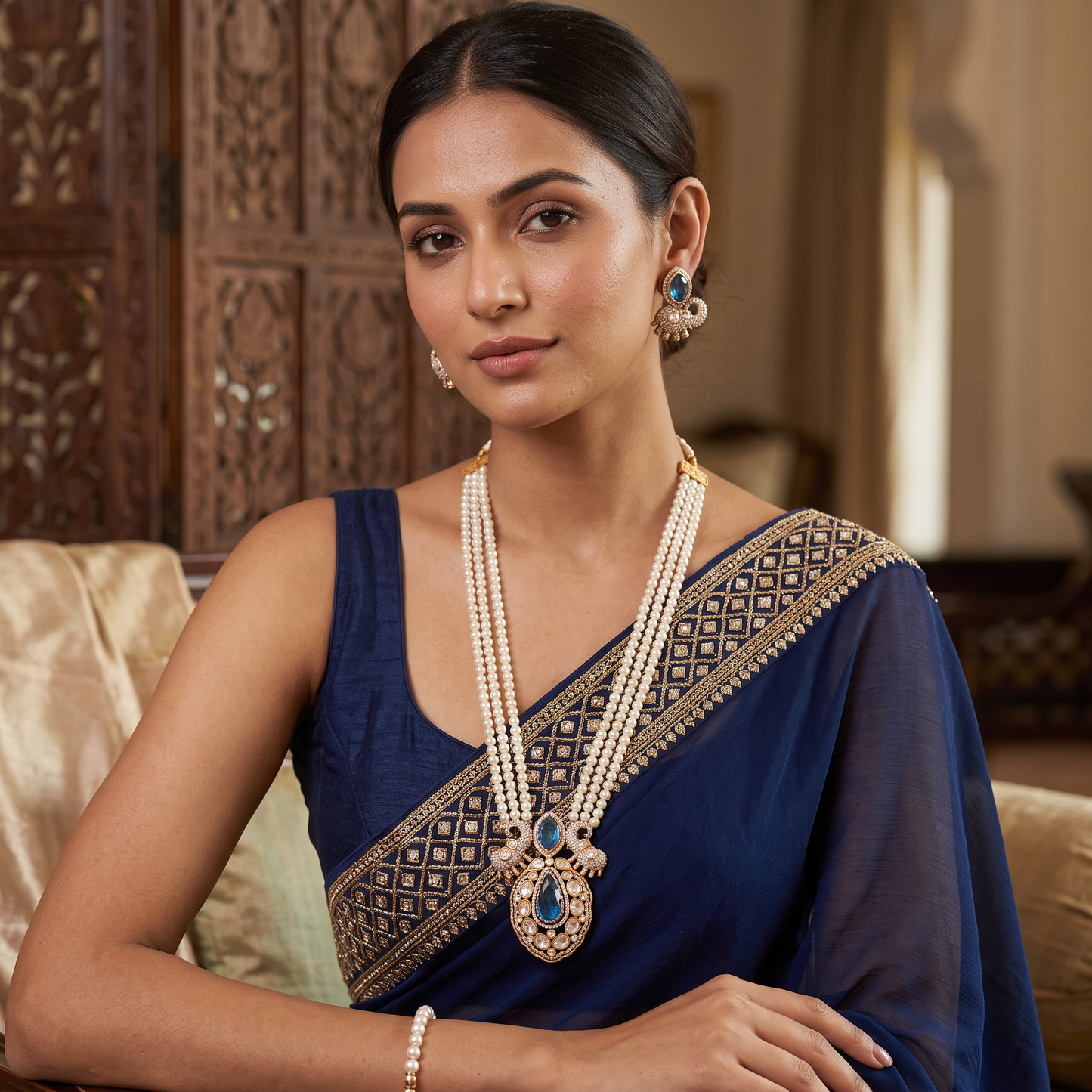 Veronica Doublet Stone Pearl Necklace Set