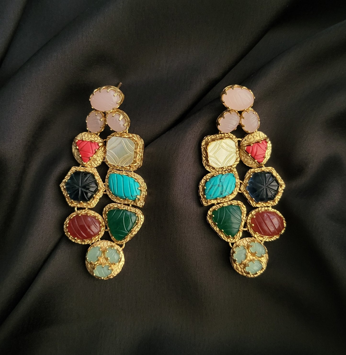 Bollywood inspired Navratan natural stone statement Earrings