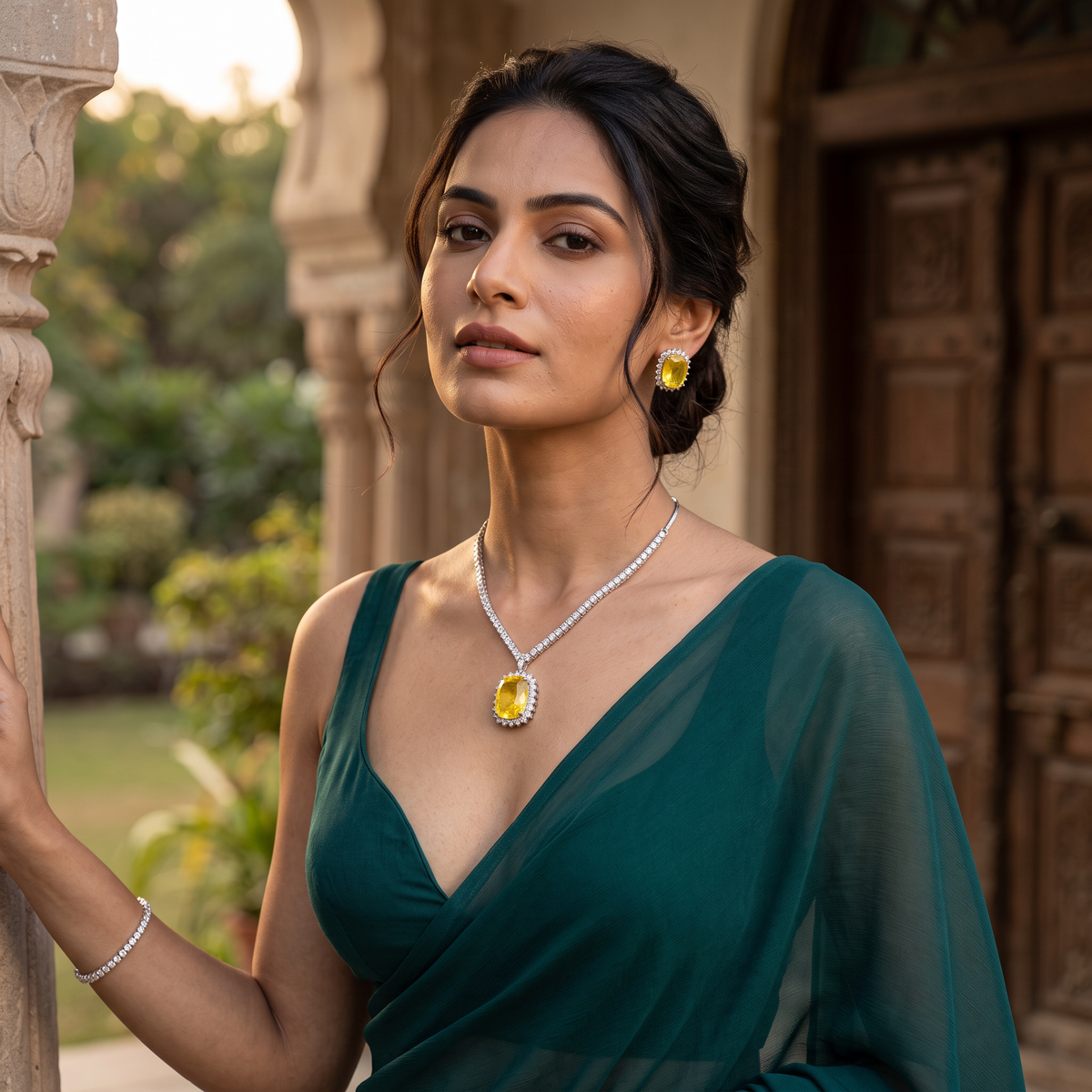 Phoenix Doublet Stone AD Necklace with  Doublet Studs