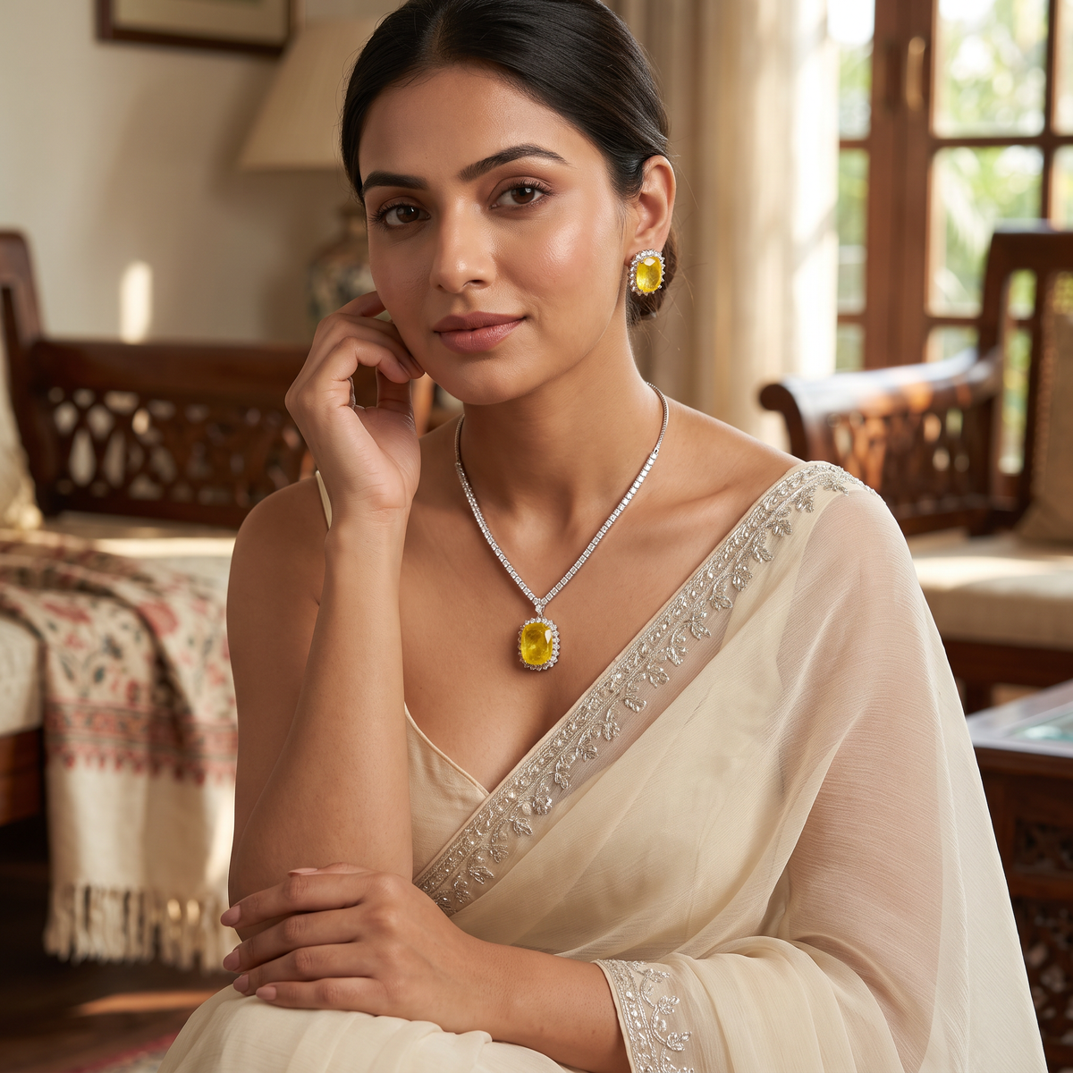 Phoenix Doublet Stone AD Necklace with  Doublet Studs