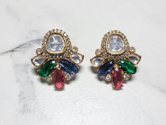 Crystal Multicoloured Polki Studs