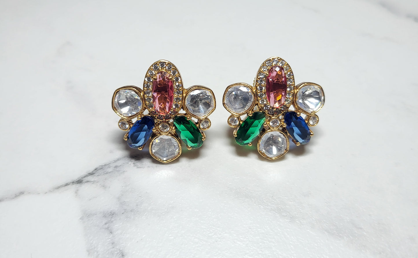 Multi-coloured Crystal & Polki Studs