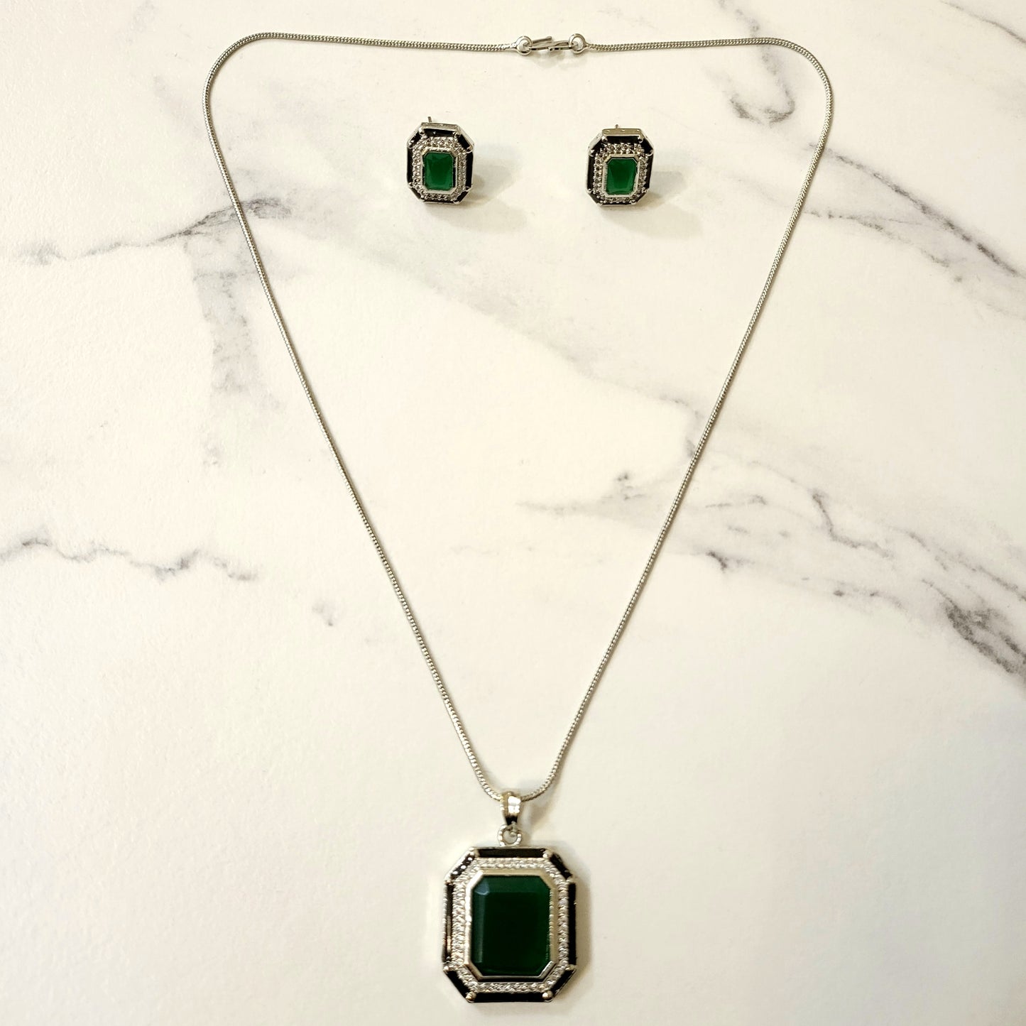 Crystal Pendant Set with Black Enamel