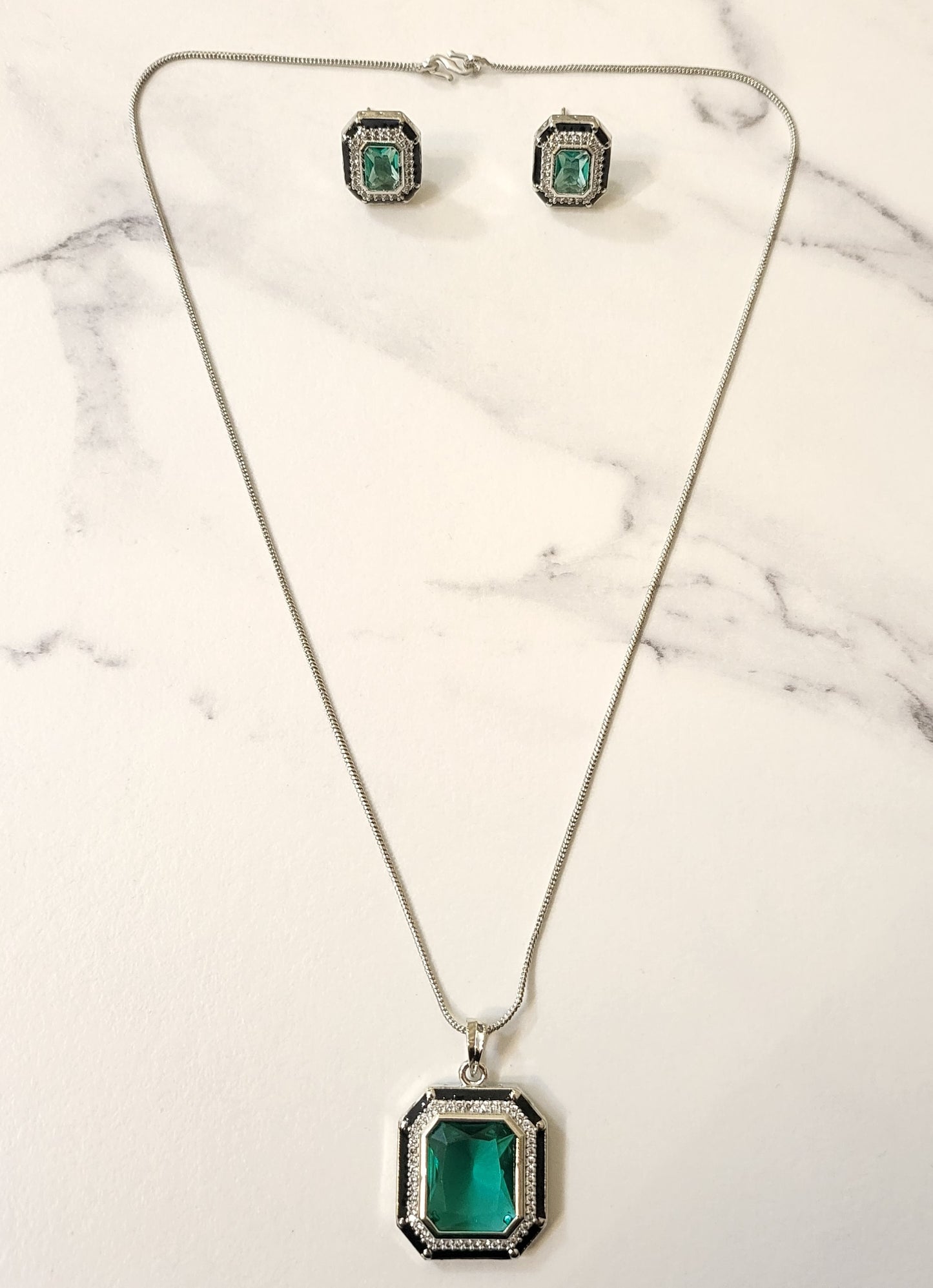 Crystal Pendant Set with Black Enamel