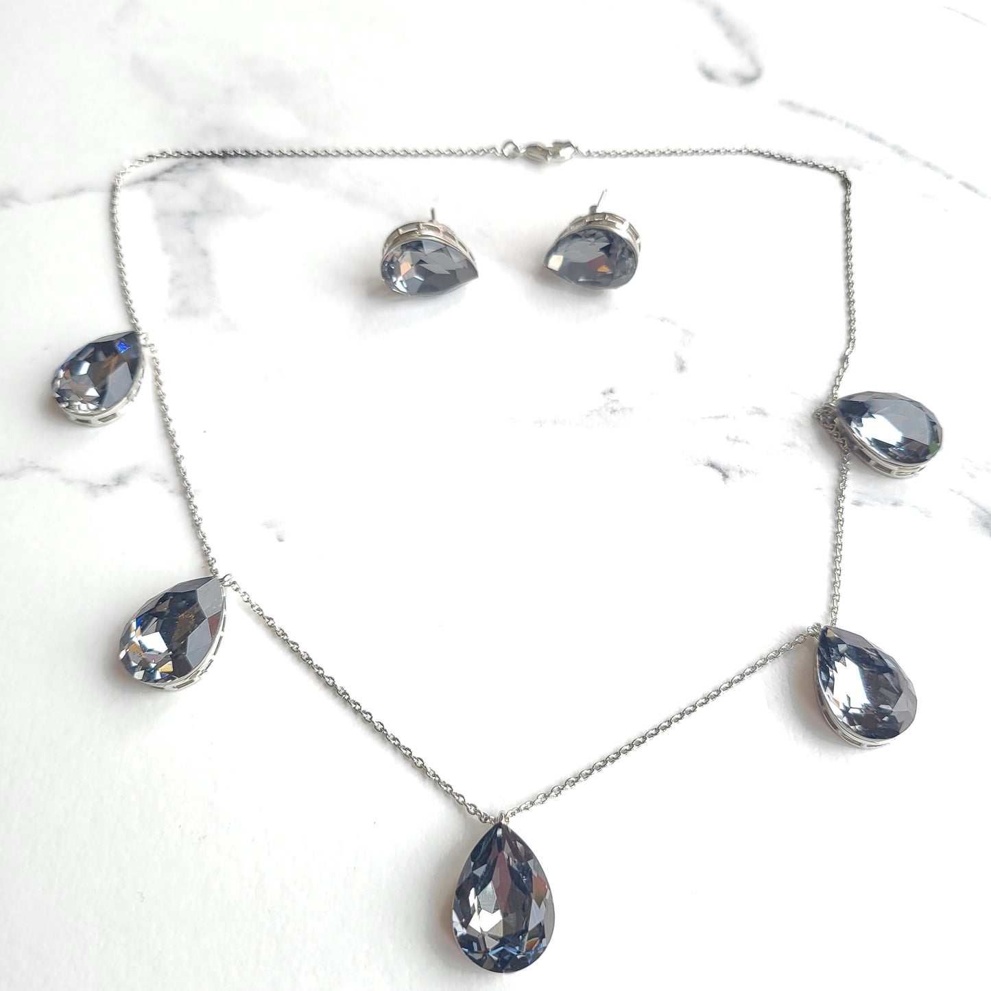 Mildred Crystal Tear Drop Necklace Set