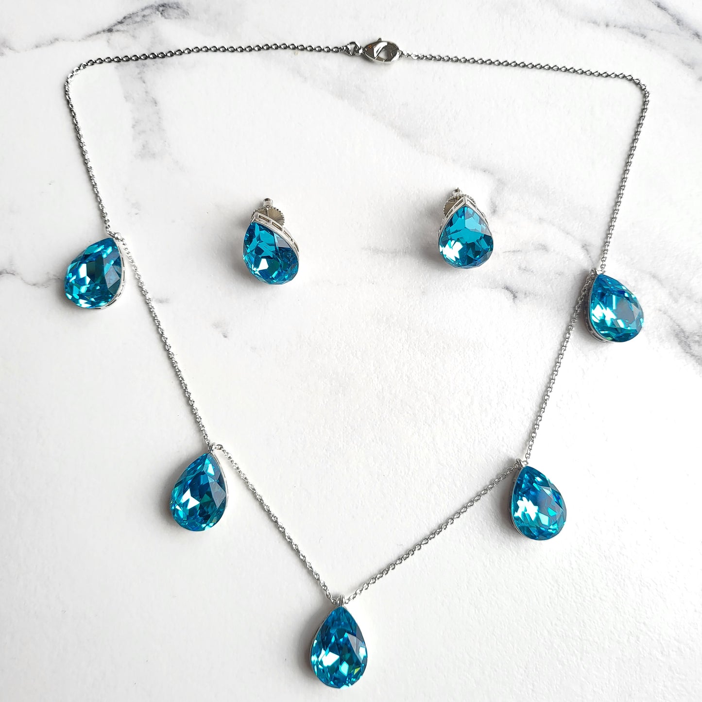 Mildred Crystal Tear Drop Necklace Set