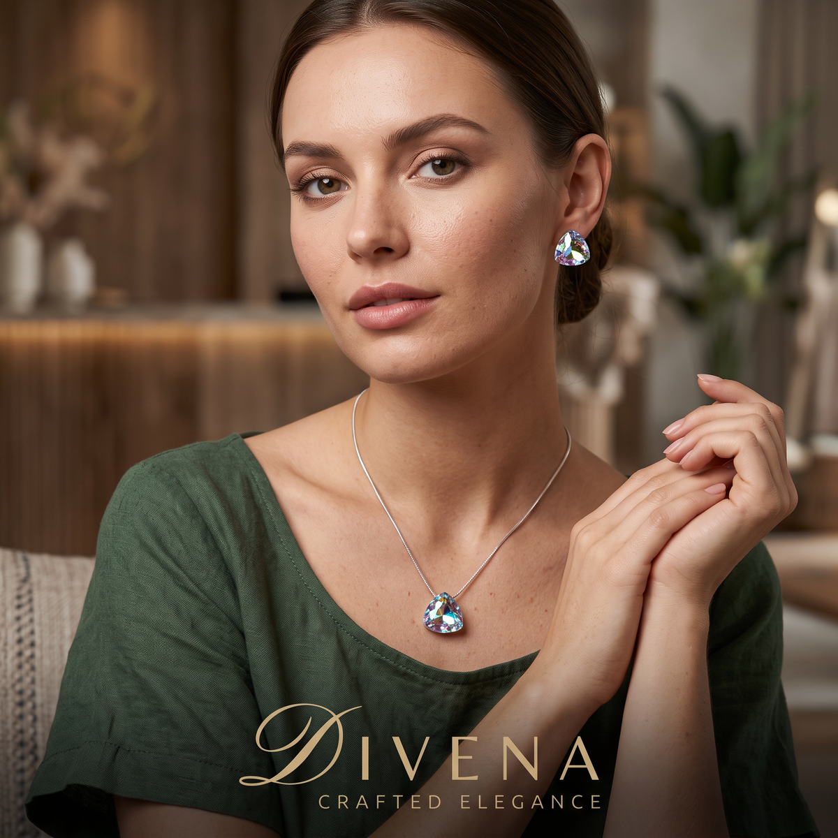 Lyra Solitaire Crystal Pendant Set