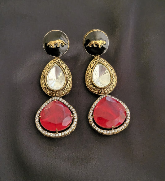 Celebrity-Inspired Doublet Kundan Dangle Earrings