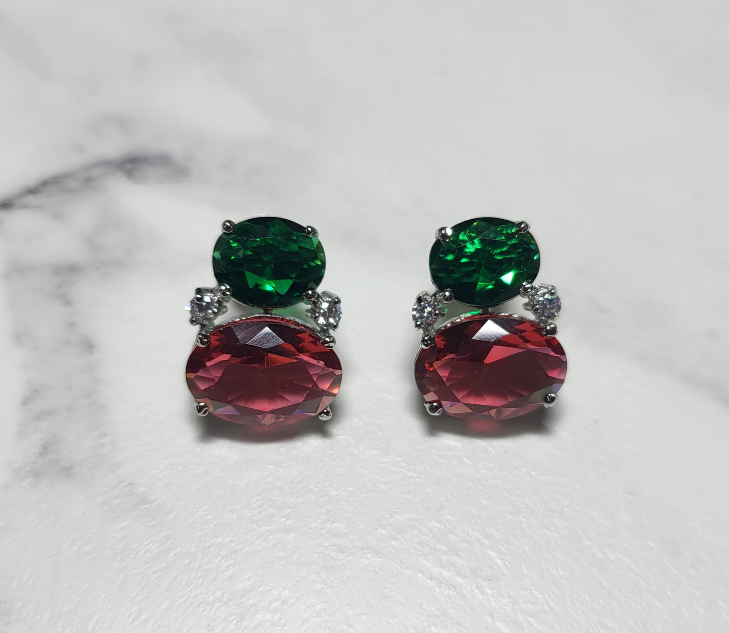 Dual Crystal Studs Earrings