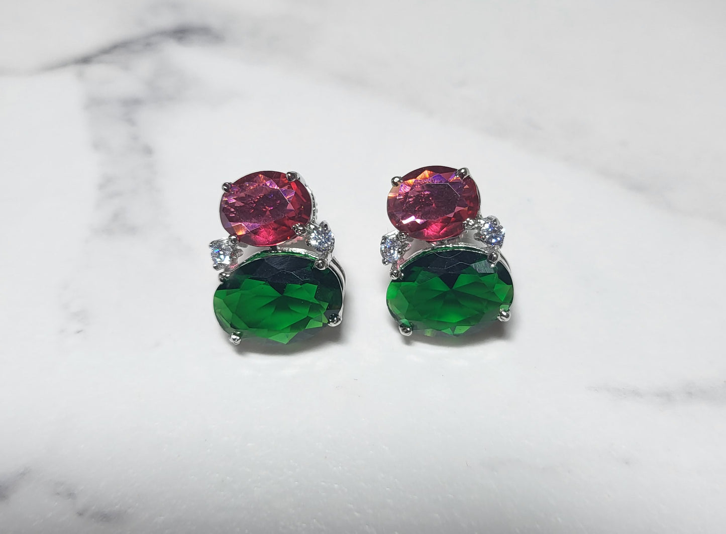 Dual Crystal Studs Earrings