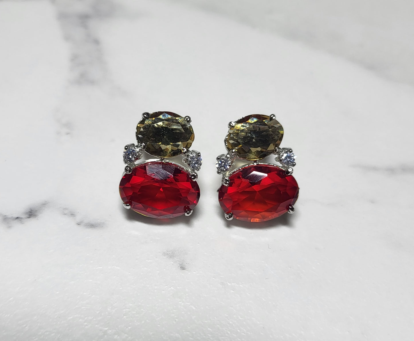 Dual Crystal Studs Earrings