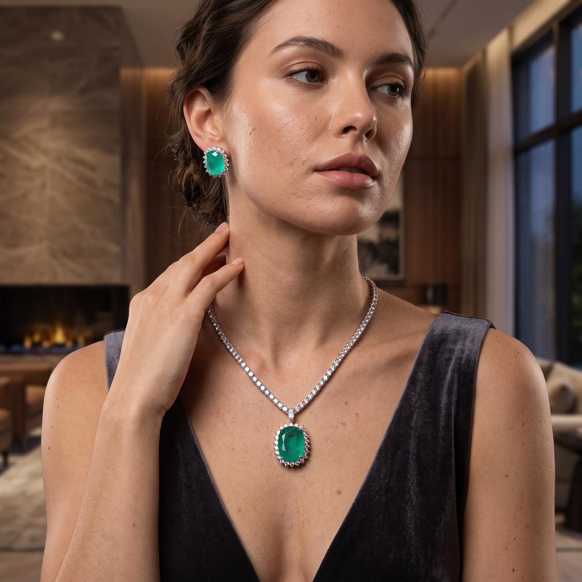 Phoenix Doublet Stone AD Necklace with  Doublet Studs