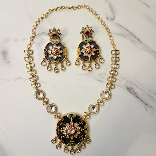 Eliza Handcrafted Navratan Polki Necklace Set