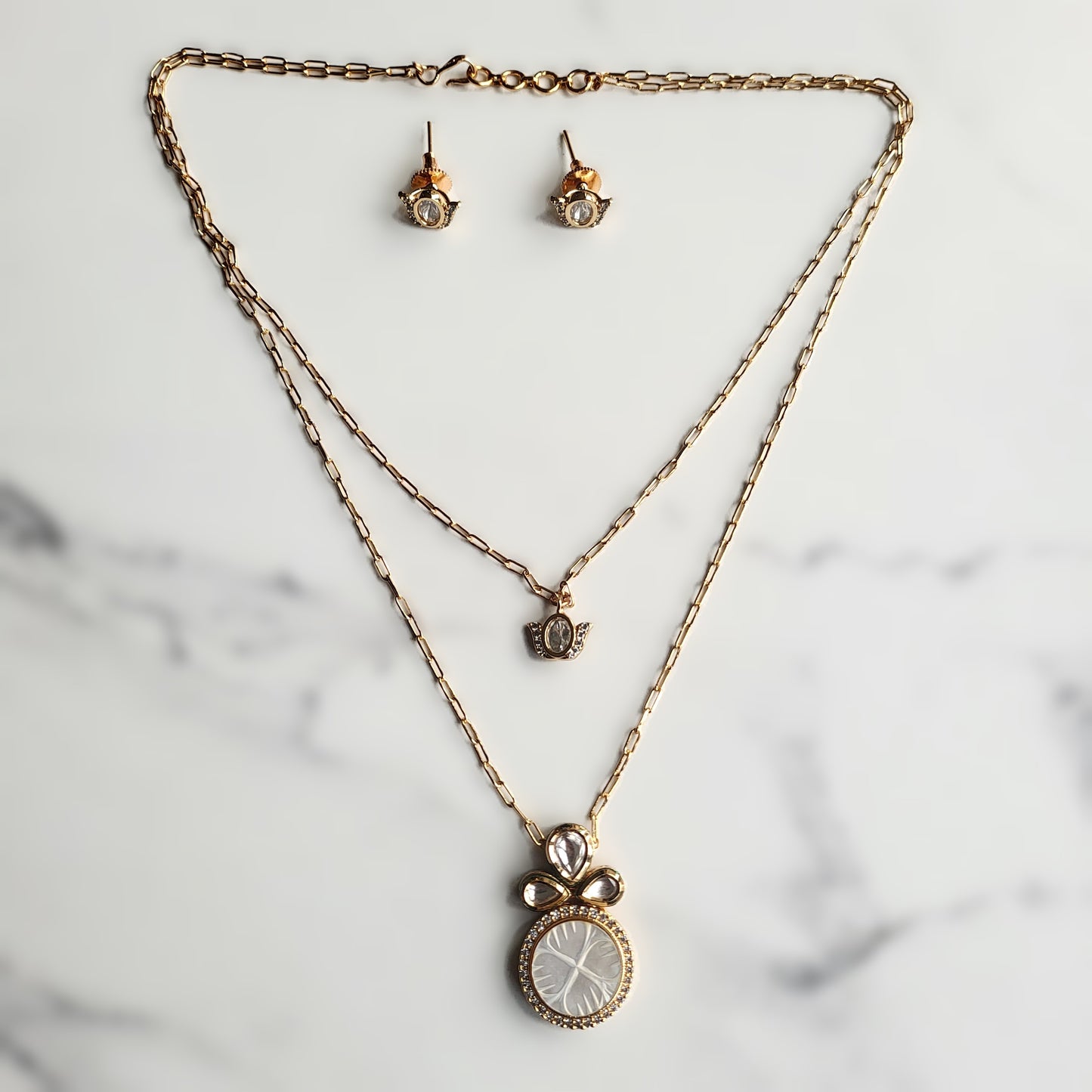 Elsie Polki MOP Chain Pendant Set