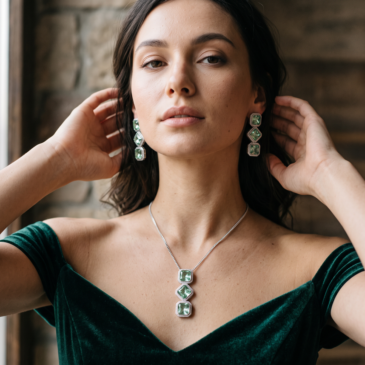 Rebecca Crystal Pendant Set