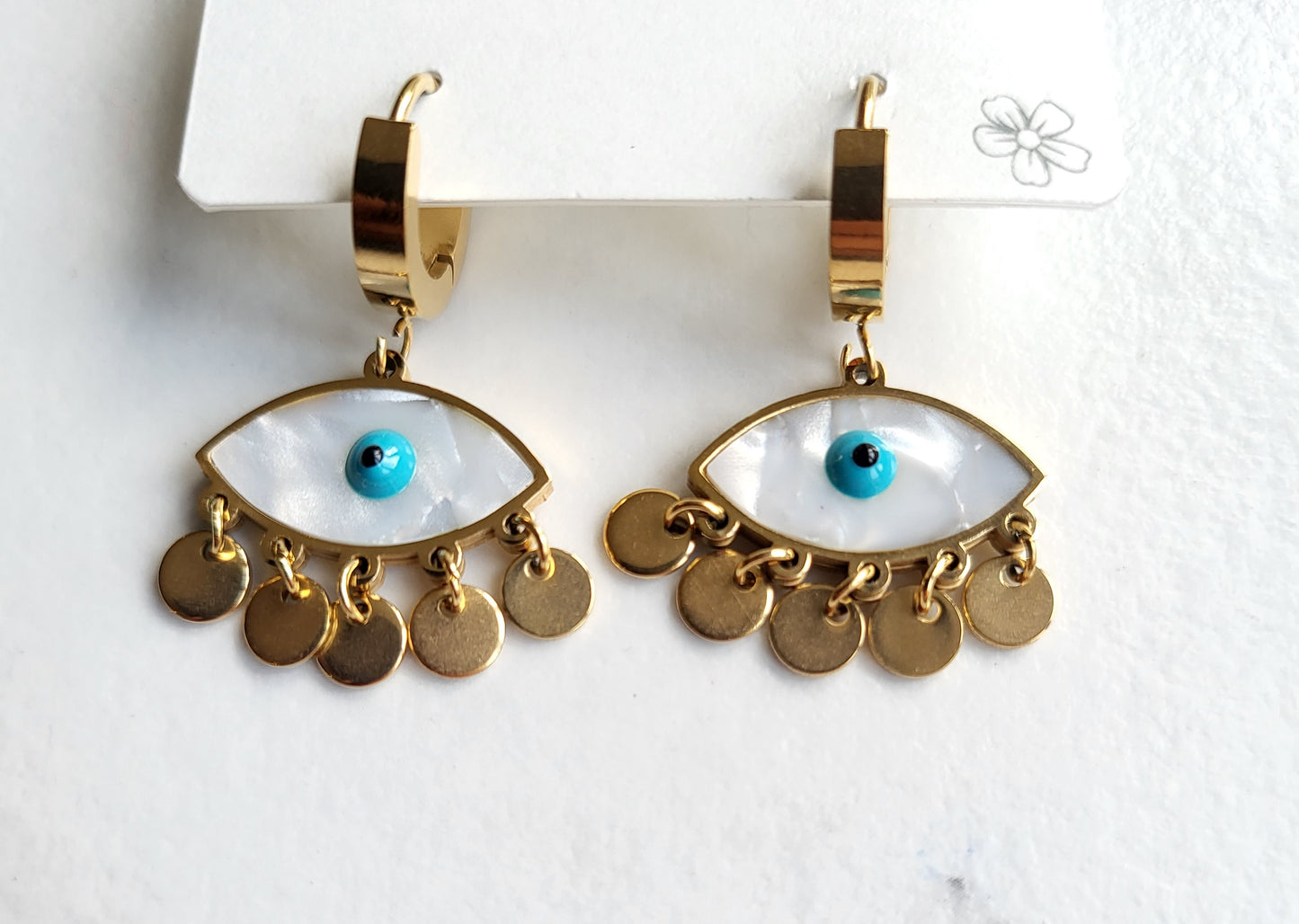 Evil Eye MOP Huggies Earrings