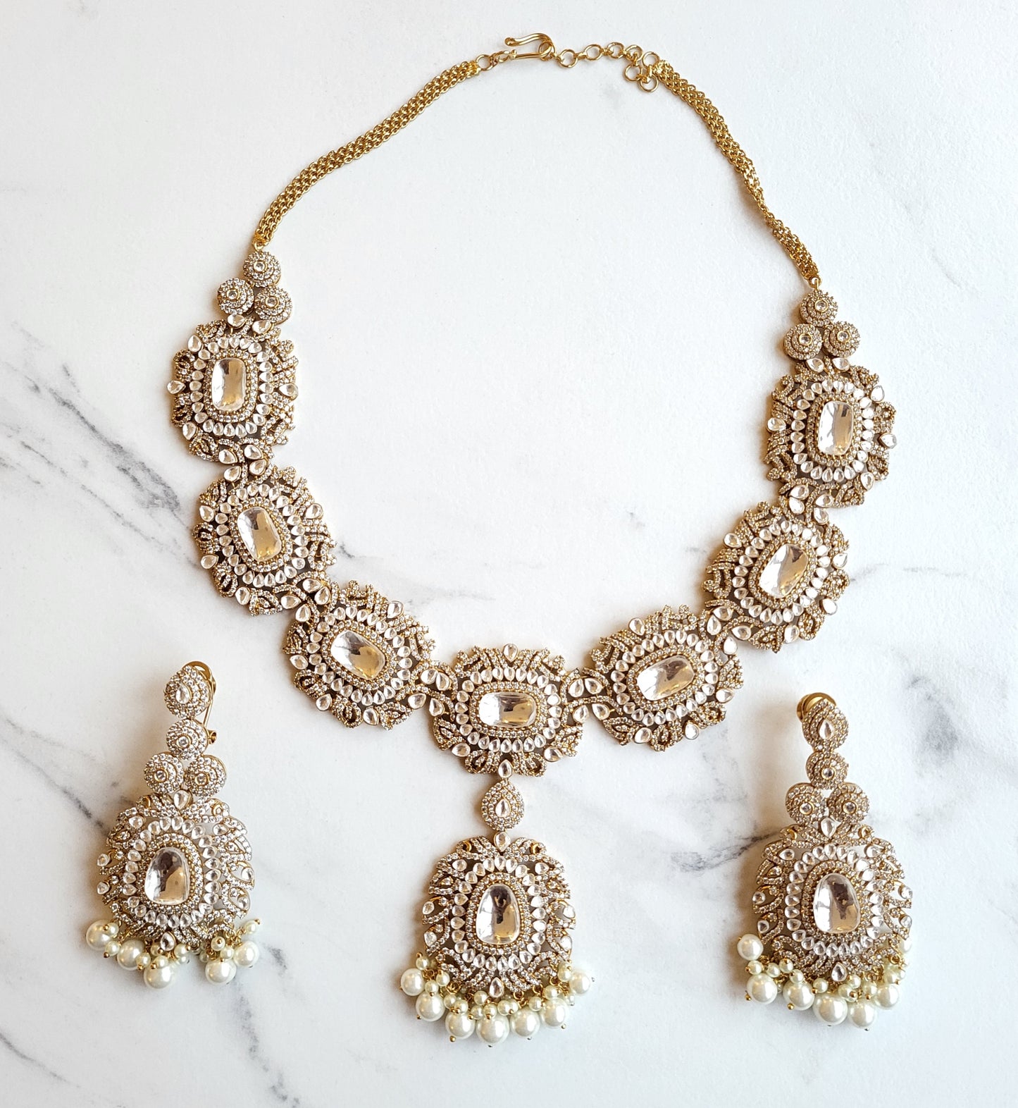 Exquisite Designer Uncut Polki Embellished Necklace Set