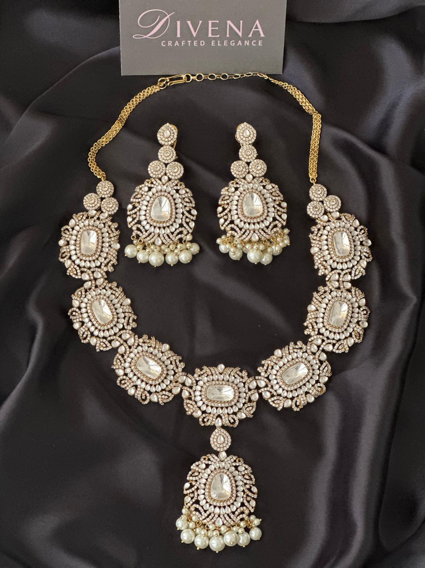 Exquisite Designer Uncut Polki Embellished Necklace Set