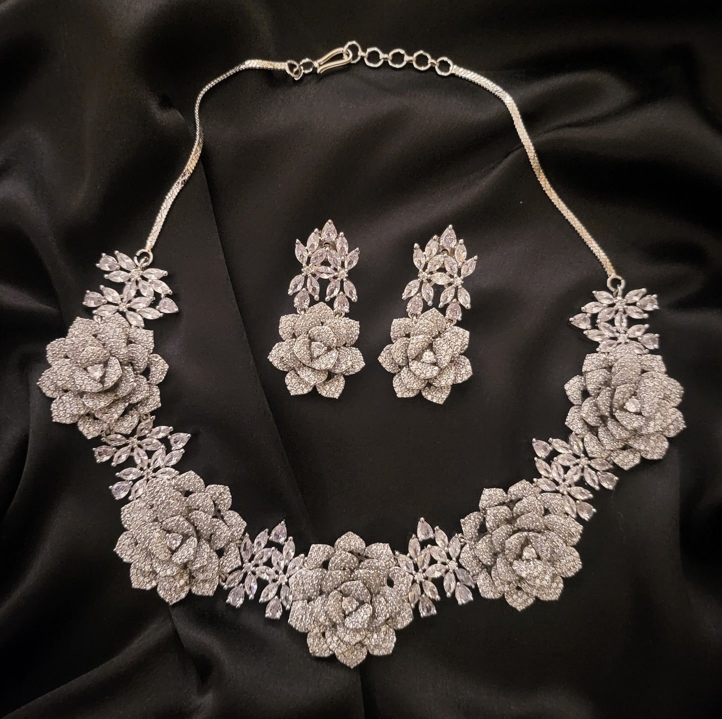 Floral CZ Diamond Necklace Set