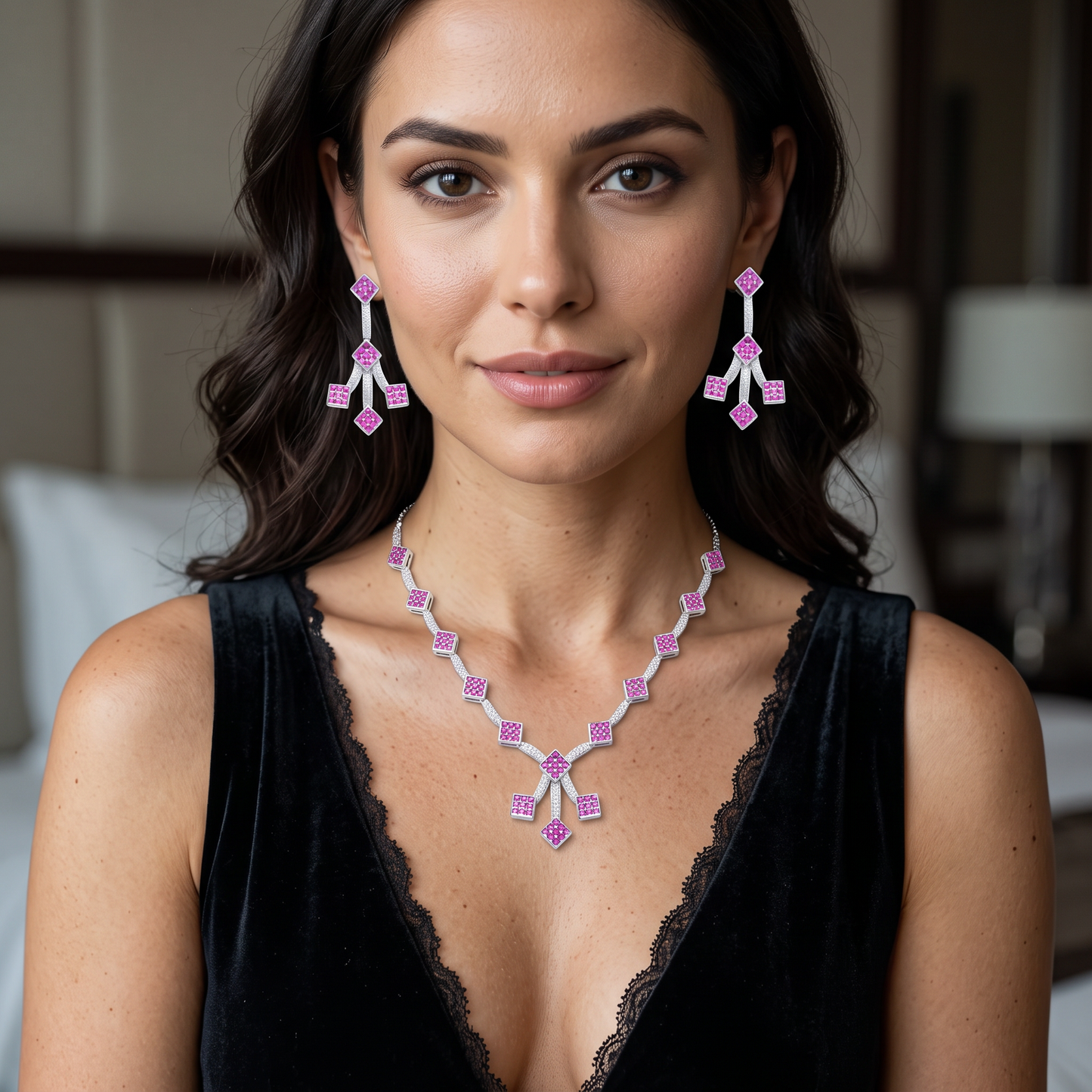 Rosemary Pave Setting Necklace Set