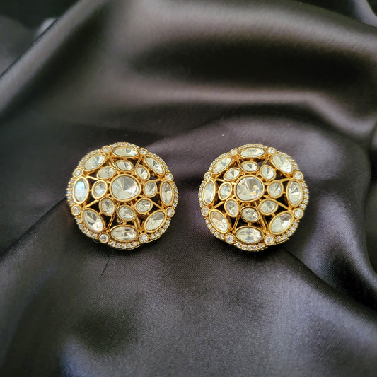 Gold Plated CZ Polki Studs Earrings