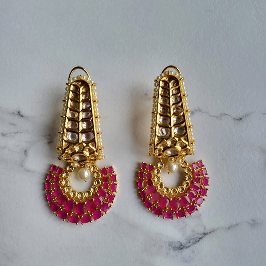 Gold Plated Kundan Dangler Earrings