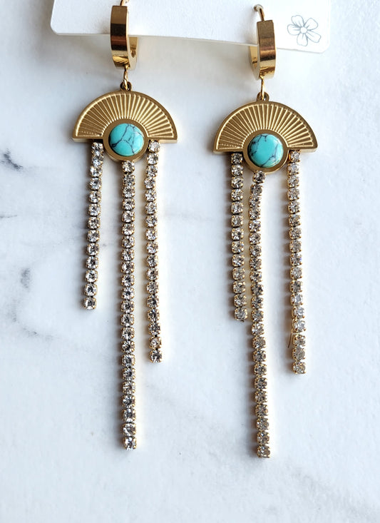 Gold Plated Turquoise Dangler Chain Earrings