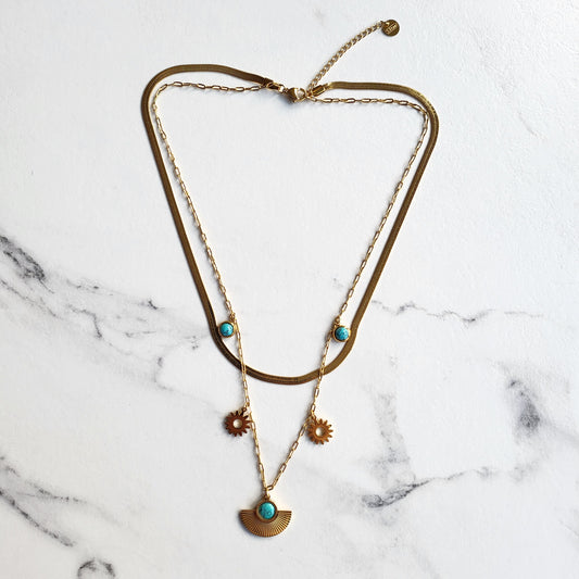 Maxine Gold Plated Turquoise Stone Chain Necklace