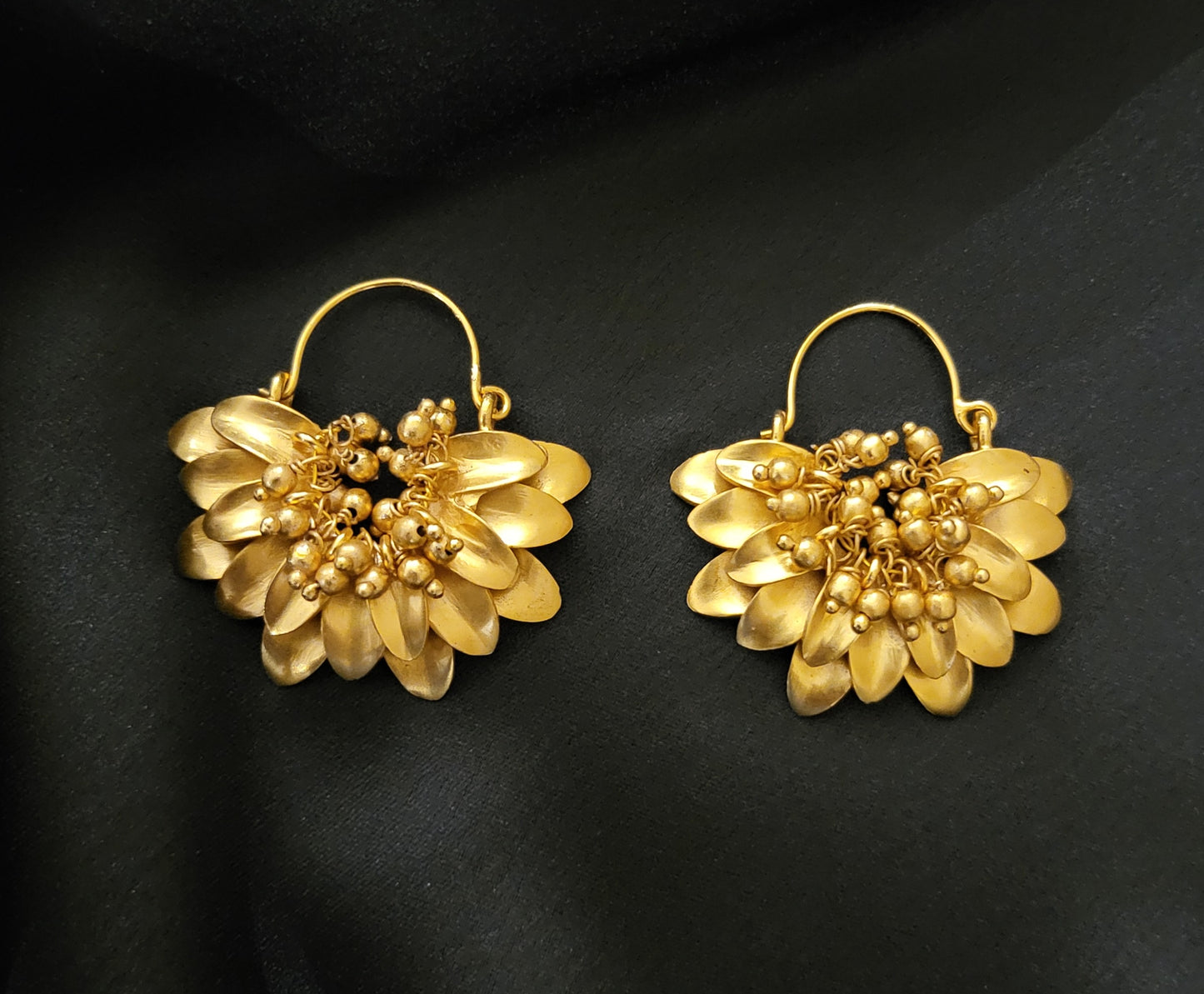 Golden Handcrafted Floral  Temple Hoops Earrings