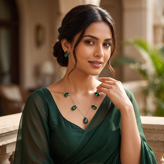 Mildred Crystal Tear Drop Necklace Set