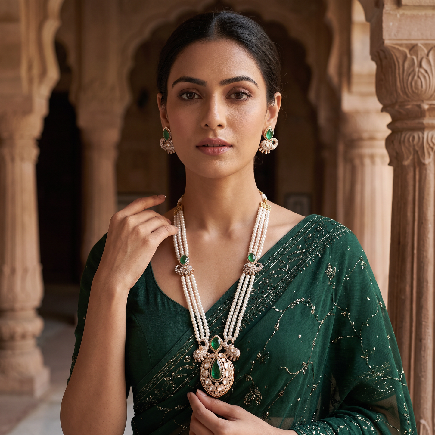 Veronica Doublet Stone Pearl Necklace Set