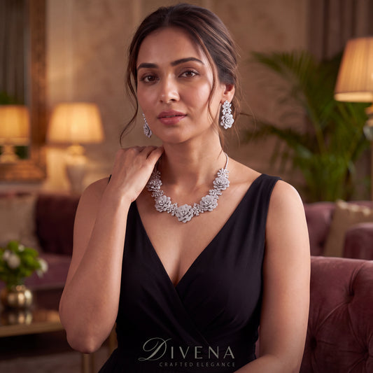 Floral CZ Diamond Necklace Set