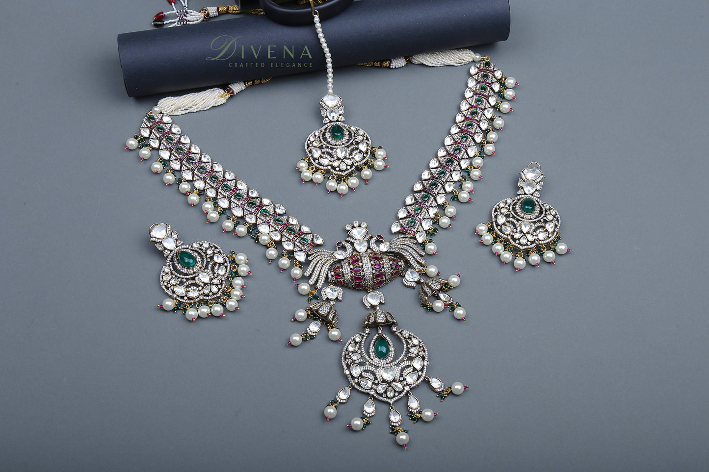 Divena Moissanite Polki Raani Haar Necklace Set