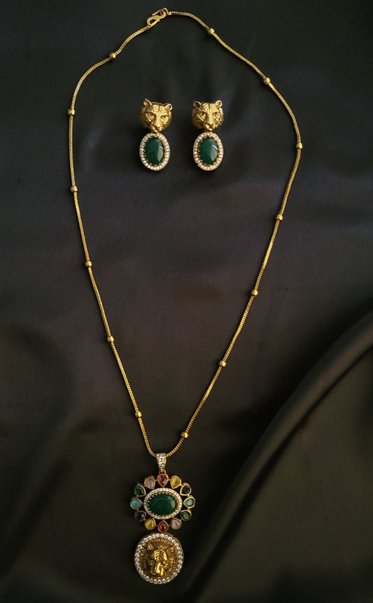 Indo-Western Navratan Pendant set