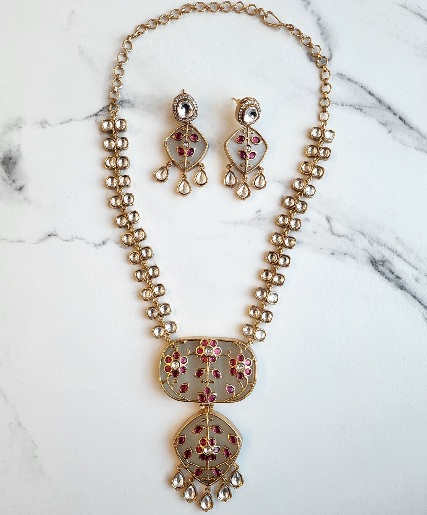 Jessica Handcrafted Polki Necklace Set  with Inlay Art