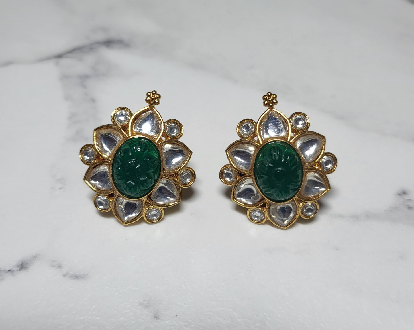 Kundan Carved Stone Studs Earrings