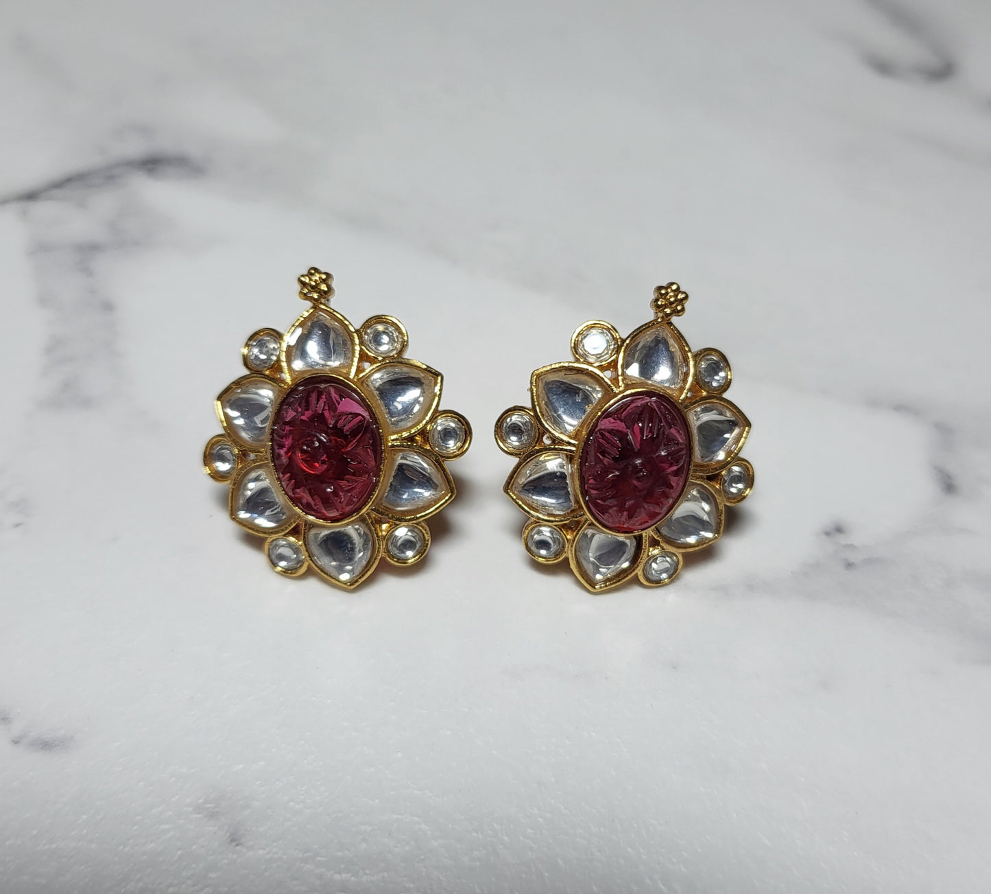 Kundan Carved Stone Studs Earrings