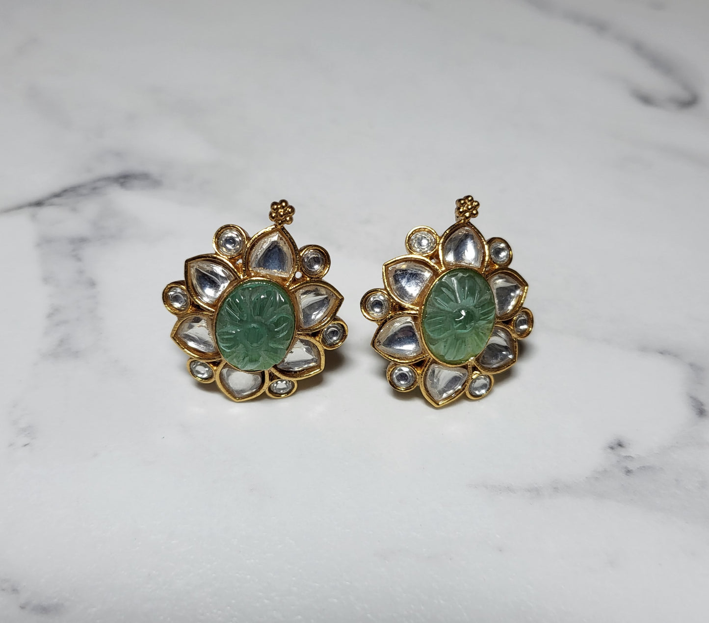 Kundan Carved Stone Studs Earrings