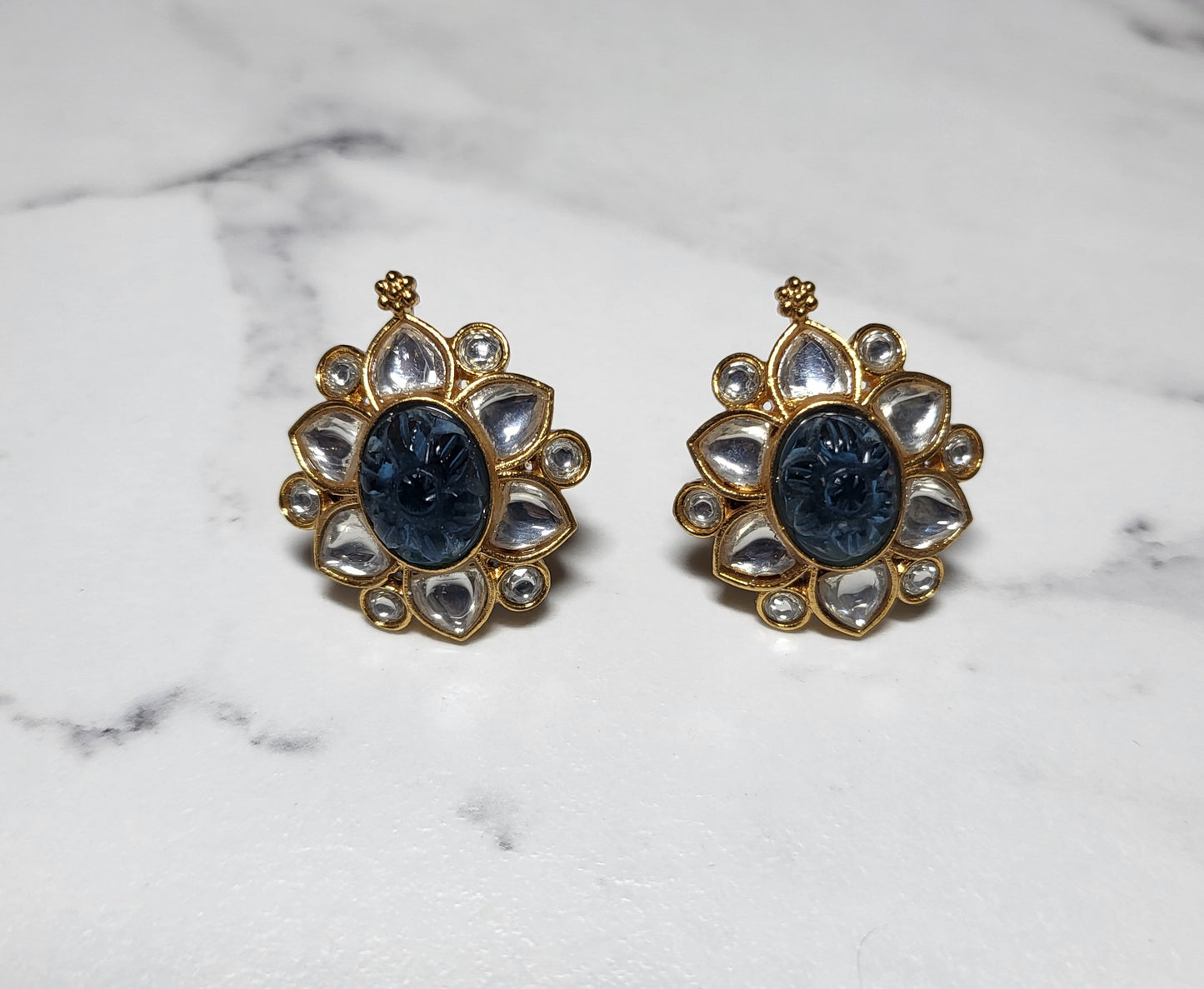 Kundan Carved Stone Studs Earrings