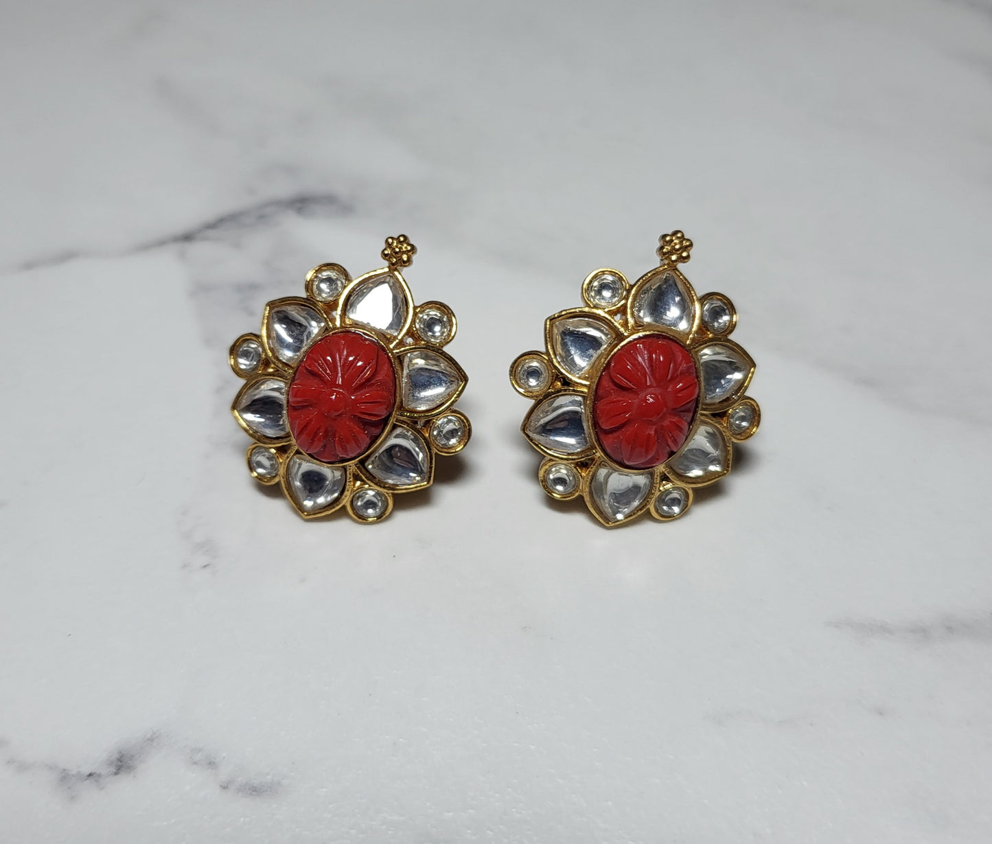 Kundan Carved Stone Studs Earrings