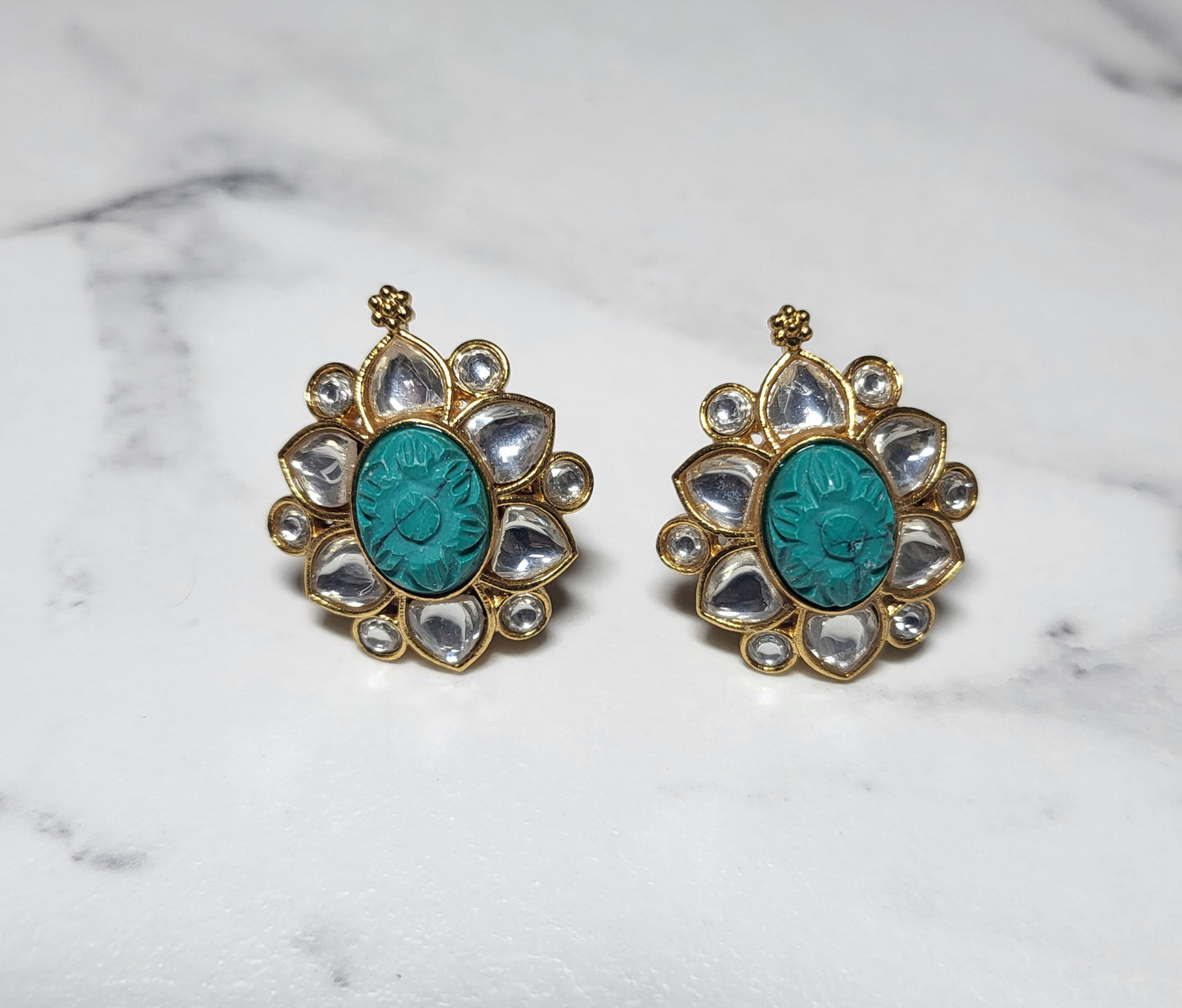 Kundan Carved Stone Studs Earrings