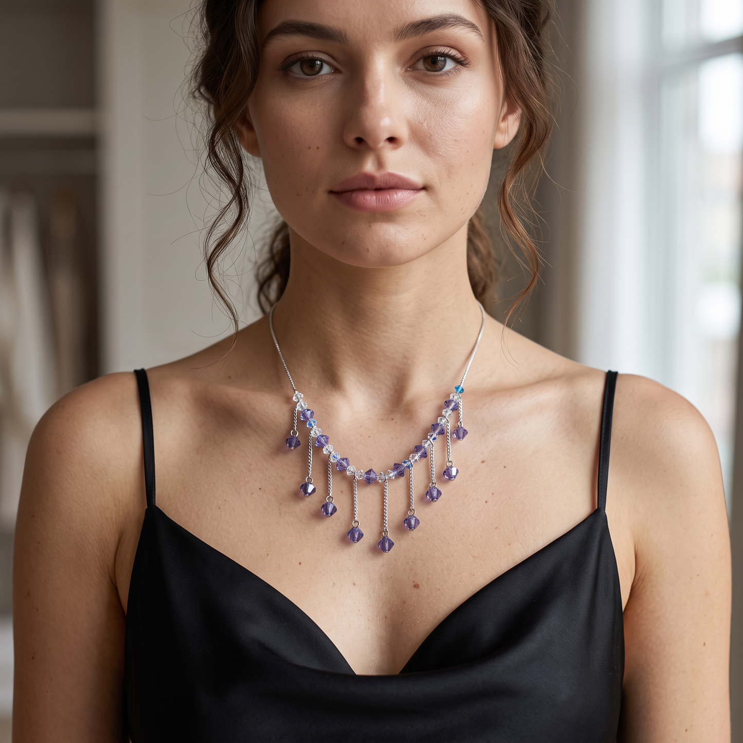 Viola Bicone Crystal Beads Necklace