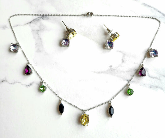 Mollie Mixed Cuts, Multi-Coloured Crystal Necklace Set