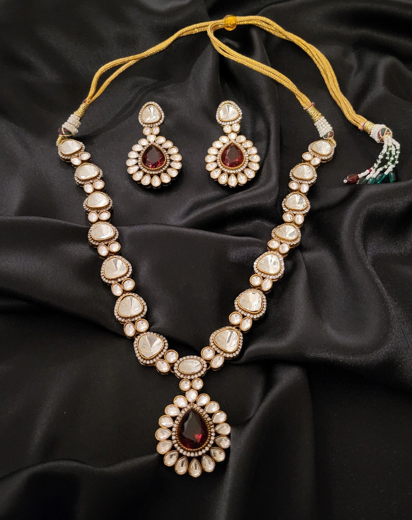 Inaya Moissanite uncut Polki Ruby Necklace set