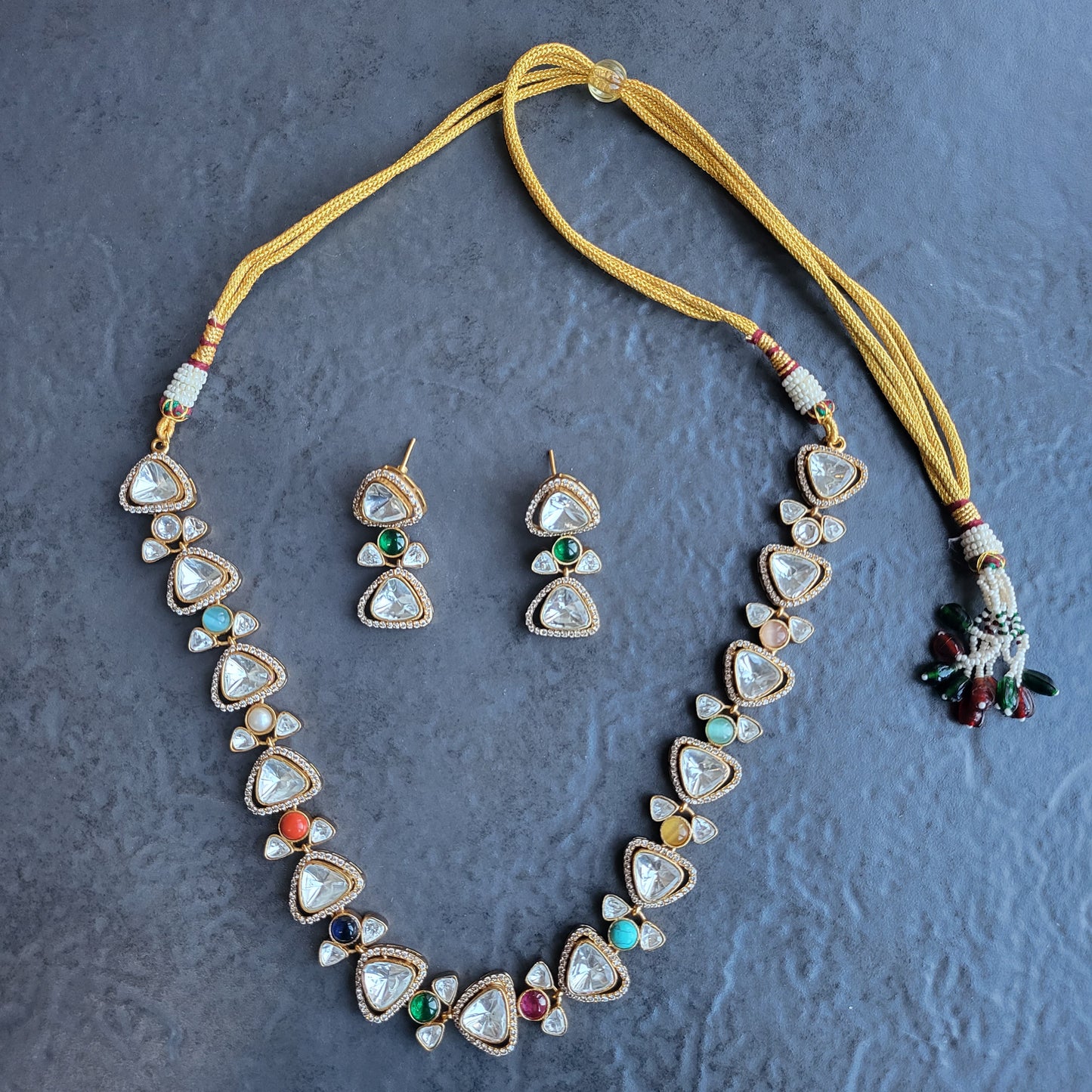 Alexa Moissanite Navratan Necklace Set