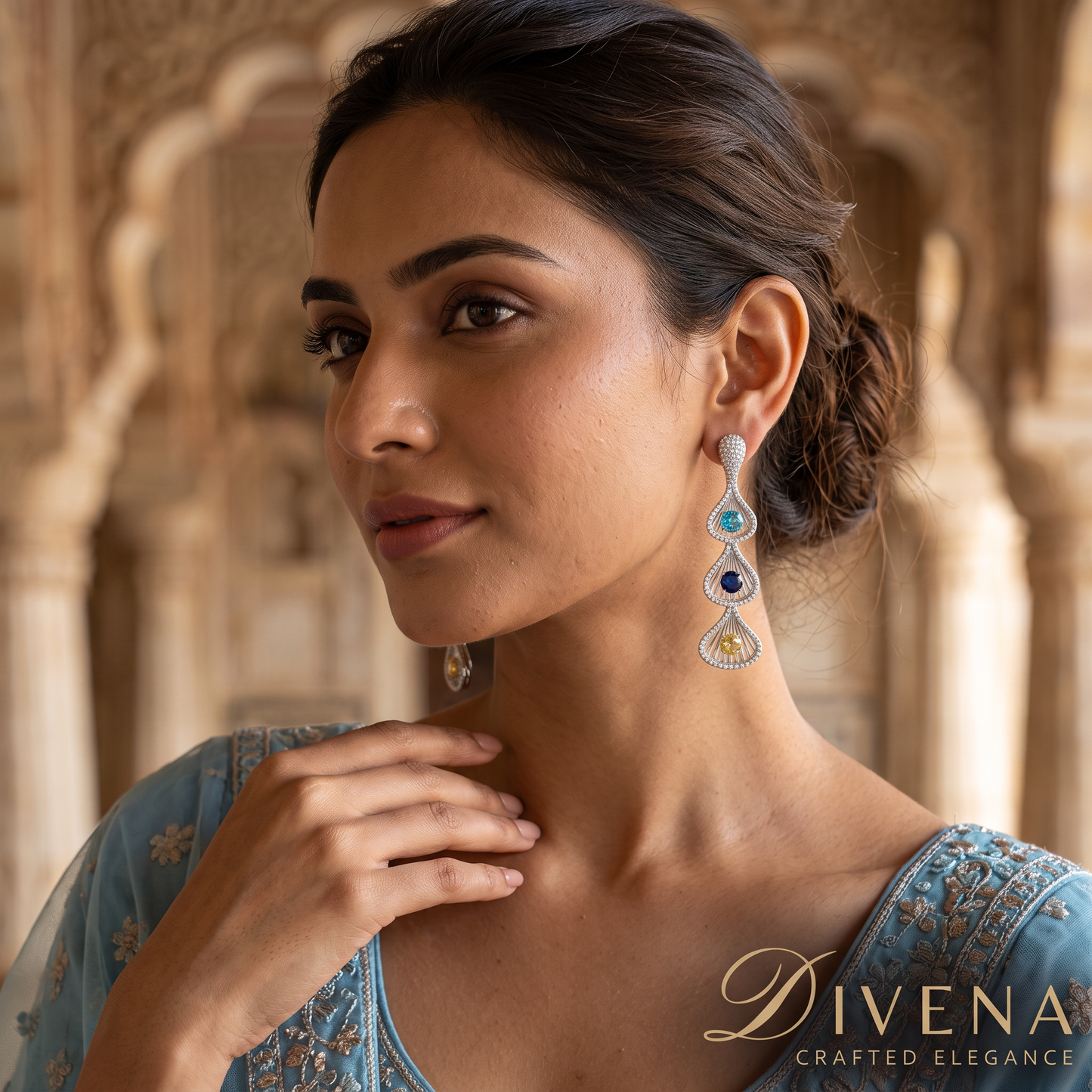Sophia Three Tier Crystal Drop Earrings