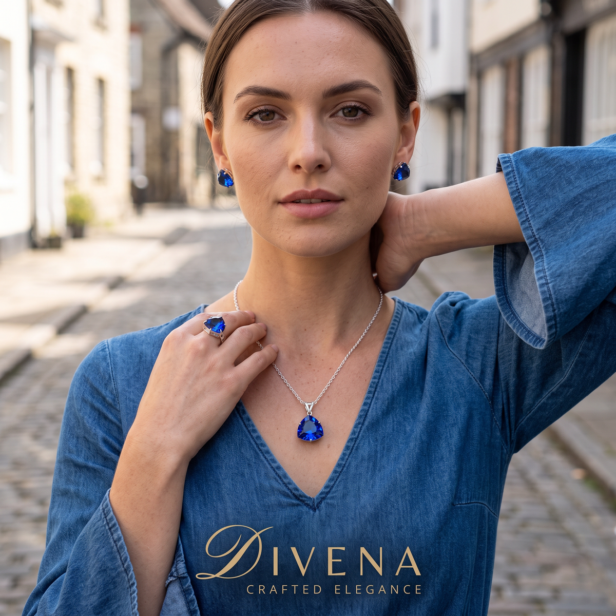 Philomena Solitaire Crystal  Pendant Set with Adjustable Ring