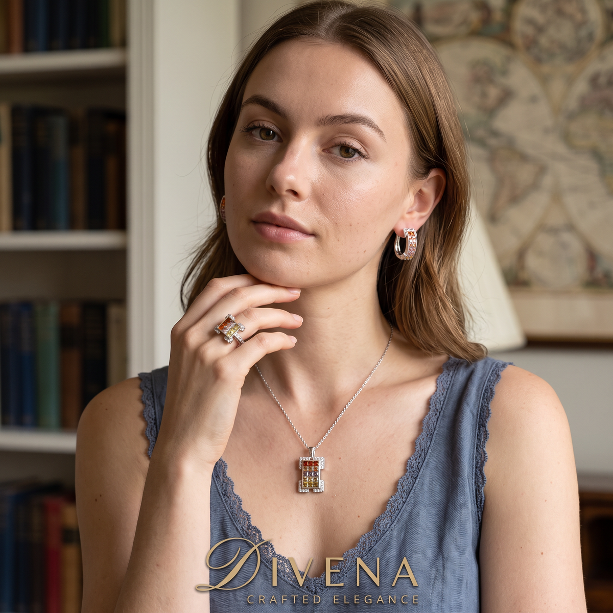 Robyn Invisible Pave Setting Pendant Set